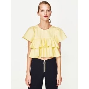 Zara Yellow Ruffle Drop Top, NWT, Medium